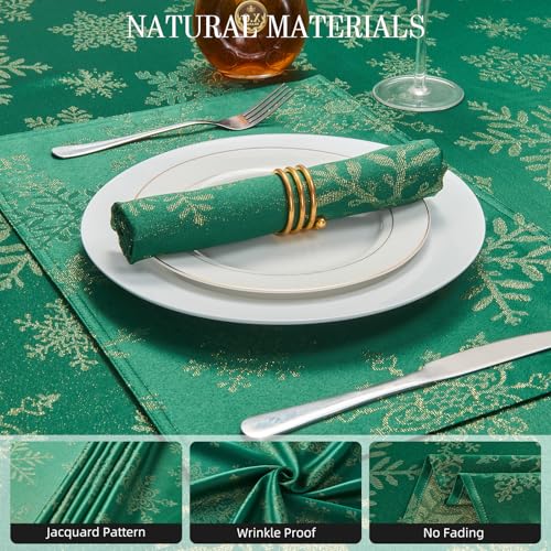 Hunter Gold Jacquard 17x17 Square Polyester Cloth Napkins Set of 8 | Waterproof, Stain Resistant, Shrink Proof, Washable, fabric, Outdoor, Reusable, Dining, Wedding, Kitchen, Party, Christmas - color: Hunter Gold
