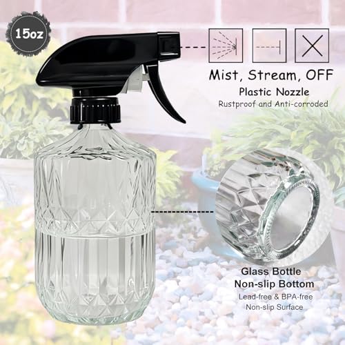 YYTSGG Clear Glass Handheld Spray Bottle, 15oz, Adjustable Mist Nozzle | Refillable Plant Mister Bottle, Water Spray Bottle for Indoor Flowers, Outdoor Gardening, Cleaning, Hair and Pets Care - color: Clear