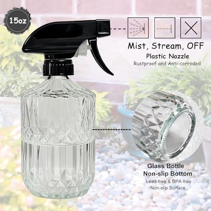 YYTSGG Clear Glass Handheld Spray Bottle, 15oz, Adjustable Mist Nozzle | Refillable Plant Mister Bottle, Water Spray Bottle for Indoor Flowers, Outdoor Gardening, Cleaning, Hair and Pets Care - color: Clear
