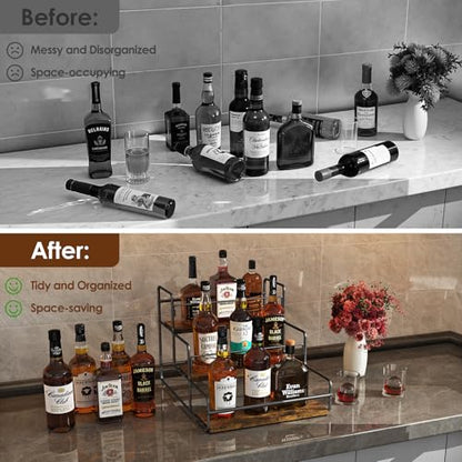 Nuovoware Liquor Bottle Display Shelf, 3 Step, Black | Wine Rack, Countertop Liquor Shelf, Mini Bar Liquor Cabinet Kitchen Coffee Bar Shelf Stand for Whiskey