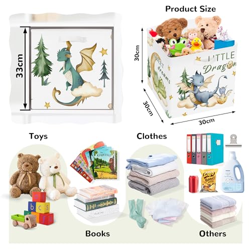 Clastyle 11.8" Dinosaur Storage Basket Set of 3 for Kid Boy Toy Clothes Bin | Collapsible Fabric Book Bin, Metal Frame Bottom Board, Cube Organizer, Closet Nursery Pantry Shelf Bedroom, Boho Dragon - color: Dragon