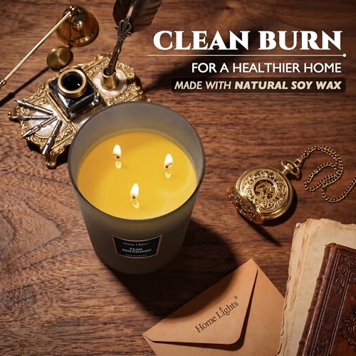 HomeLights Premium Scented Candles - 33.3 oz Natural Soy Wax, Aromatherapy for Home, Long Lasting Smokeless, 130 hrs Burn Time, 3 Cotton Wicks, Gifts for Women & Men - Teak Mahogany - color: Teak Mahogany