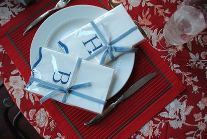 Stxy's Monogram Guest Towels, 40 Lettered Hand Towels - Navy Blue Letter 'H', Decorative Scalloped Monogrammed H Paper Napkins, Blue and White Disposable Dinner Napkins for Bathroom, Hostess Gifts - style: H
