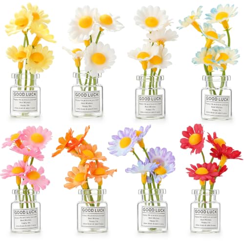 Ripeng Set of 8 Daisy Flowers Car Dashboard Decorations Cute Car Accessories for Women Vehicle Interior Decor with Double Sided Tape for Rear View Mirror Dashboard - style: Daisy