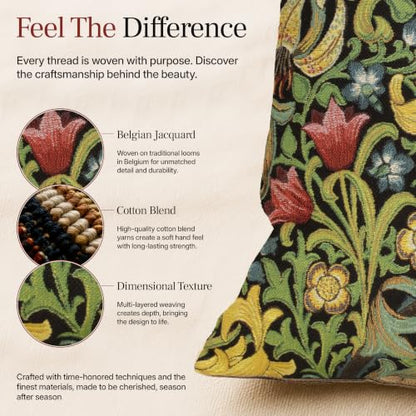 William Morris Golden Lily Black Tapestry Throw Pillow Cover 18 x 18 in - color: Golden Lily