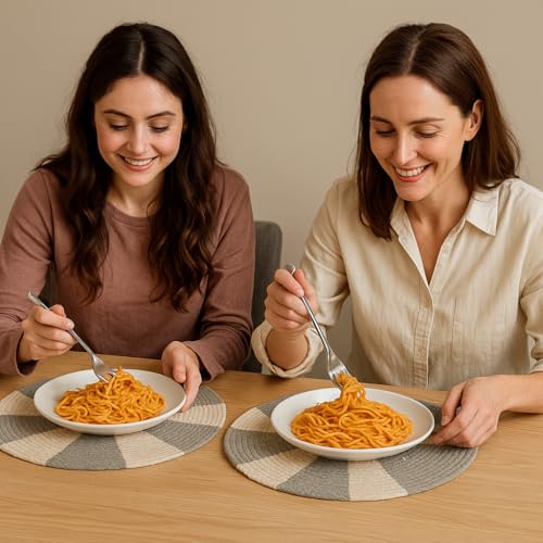 The Fine Living Braided Cotton Placemats, Round Table Mats, Set of 6,13.5" | Washable Anti-Slip Heat Resistant Braided Mats, Boho Woven Mats for Table Decor, Kitchen and Dining