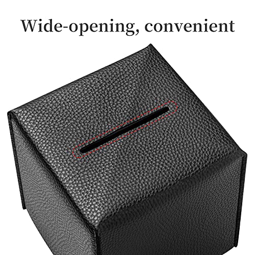 REGELETO Square Tissue Box Cover, Pu Leather Tissue Box Holder with Bottom Belt Modern Stylish Tissue Box Organizer for Bathroom, Bedroom, Hotel, Office Desk 5"X5"X5" (Black) - color: Single Black