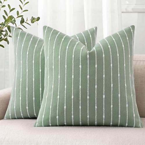 decorUhome Striped Throw Pillow Covers 18x18 Set of 2, Mint Green | Modern Accent Pillow Covers, Textured Jacquard Design, Elegant Home Style for Sofa, Couch, Bed, Living Room - color: Mint Green, size: 18" x 18" (Pack of 2)