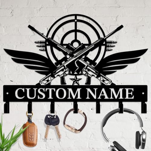 Personalized Gun Theme Metal Wall Keys Hooks Decor,Custom holder-B | Casebrick Men Cave Gift,Shooting Range,Clothes Hooks coat racks,Decorations for home door Entrance Hallway Bedroom Hats - color: Style B