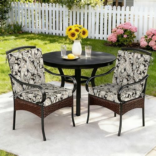 DYTXIII Outdoor Midback Chair Cushions Set of 2-20"x17" Water Repellent & Fade-Resistant Patio Seat Cushions with High-Resiliency Foam, Non-Slip Ties for Dining, Balcony Furniture-Paisley Black - color: Paisley Black