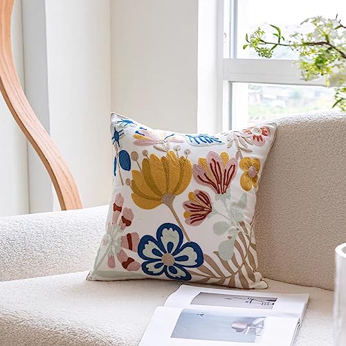YIcabinet Pillow Covers Set of 2, Embroidered Flower Pattern Throw Pillow Cover,Square Cotton Cushion,Pillow Case for Sofa Bedroom Couch,18"x18" - color: Flower Pattern