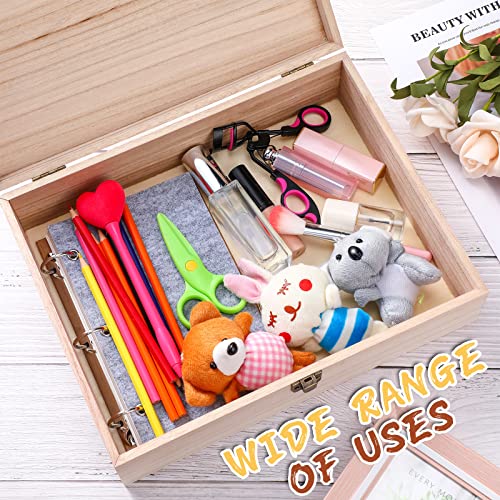 Yookeer 4 Pcs Unfinished Wooden Boxes with Hinged Lid and Front Clasp Rectangle Wood Storage Box Natural DIY Craft Stash Bins for Gift Hobbies Keepsake Home Arts 12 x 9.25 x 3.35 Inch