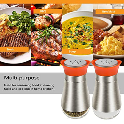 Salt Pepper Seasoning Glass Shaker with Stainless Steel Cover 2 pcs Pack Set (Orange) - color: Orange