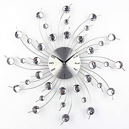 Timelike Modern 3D Crystal Wall Clock - Celebration Decorative Metal Wall Clock, Silver Mirror Sparkling Bling Diamond-Studded Wall Decor Clock Ideal for Living Room Bedroom Office - color: Rotating Radiation-33cm