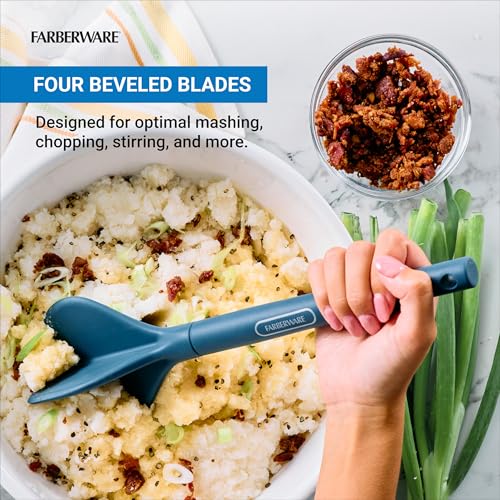Farberware Professional Silicone Meat Masher and Ground Beef Chopper Tool - Blue, Heat Resistant to 450F, Nonstick Safe, Dishwasher Safe Potato Masher and Meat Chopper - color: Blue