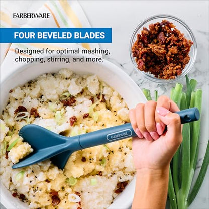 Farberware Professional Silicone Meat Masher and Ground Beef Chopper Tool - Blue, Heat Resistant to 450F, Nonstick Safe, Dishwasher Safe Potato Masher and Meat Chopper - color: Blue