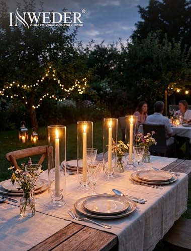 Hurricane Glass Candle Holders: 12" Tall Cylinder Cover Set of 10 | for 0.87" Taper, Windproof Chimney Cover, Clear Candlestick Holder for Wedding Table Centerpiece, Party, Birthday, Christmas - size: 12" H - 10 Pcs