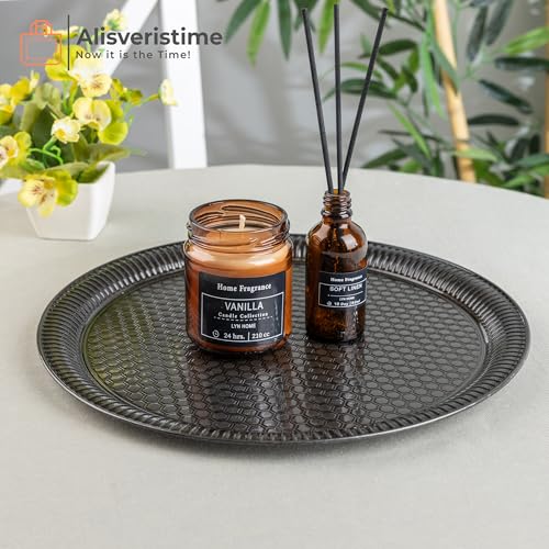 Alisveristime Round Hammered Metal Serving Tray – Ottoman Style, (11.8" Diameter, 12.6 oz) 5 Color Options (Black) - color: Black