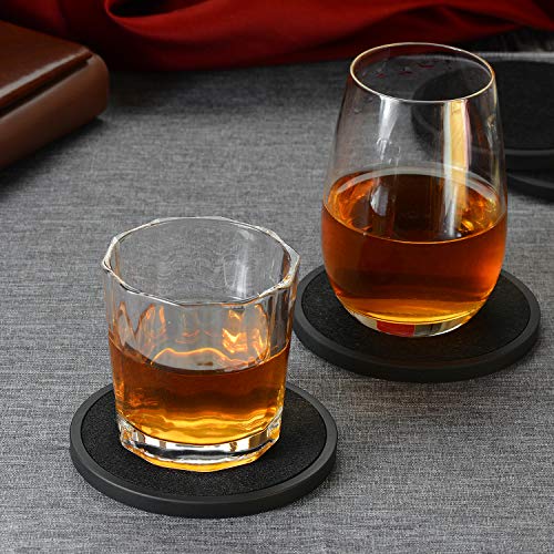 Absorbent Coasters for Drinks with Holder - 6packs, Silicone Coaster with Soft Felt Insert, Black (Coasters with Holder, Black) - color: Black