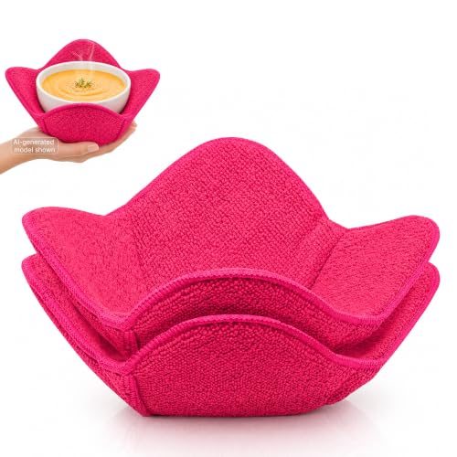 Set 2X Pink 7" sq. x 4" H Inch Microwave Bowl Cloth Hot Pads Pot Holders Polyester Microwavable Bowl Cozies for Food, Ooma, Ramen Bowls Cozy or Soup Koozie, Good Kitchen Accessories, Gadgets - color: Color 2
