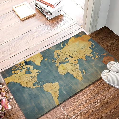 SPUNKER Grunge Vintage World Map Doormat,Door Welcome Mat Vintage Rustic Yard Non Slip Seasonal Home Decoration Indoor Outdoor 17 X 30 Inch - color: Grunge Vintage World Map