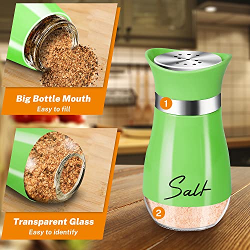 Salt and Pepper Shakers - 4 oz Green Glass Set with Stainless Steel Lids | Refillable Glass Shakers with Stainless Steel Lids Suit Cooking, Dining, RV Trips, Camping and BBQs; 4 oz Capacity Each. - color: Green