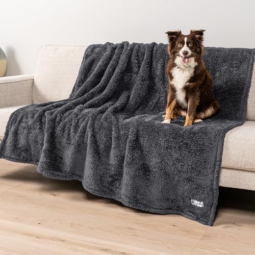 PetAmi Fluffy Sherpa Waterproof Dog Blanket for Large Pet Cat, 60x80, Gray | Soft & Warm & Washable; Leafproof Couch Sofa Protector for Small Medium Large Pet; Pee Proof Cover for Crate Kennel Car Seat - color: Grey, size: X-Large (60x80)