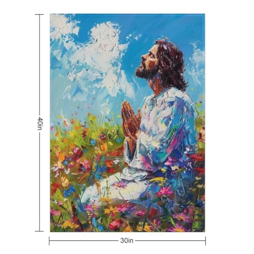 Jesus in Wildflower Field 02 Flannel Blankets Fleece Soft Throw Lightweight Plush Gifts for Couch, Bed, Cozy Sofa Plush, Chair, Lovers 30x40in（75x100cm） - color: Style-11, size: 30x40in（75x100cm）