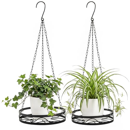 Kingrol 2 Pack Hanging Plant Holders Indoor, Metal Hanging Plant Holder, Heavy Duty 22 lbs Powder Coated Rust Resistant Hanging Planter Basket with Chains for Indoor Plants Decor