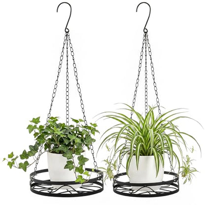 Kingrol 2 Pack Hanging Plant Holders Indoor, Metal Hanging Plant Holder, Heavy Duty 22 lbs Powder Coated Rust Resistant Hanging Planter Basket with Chains for Indoor Plants Decor