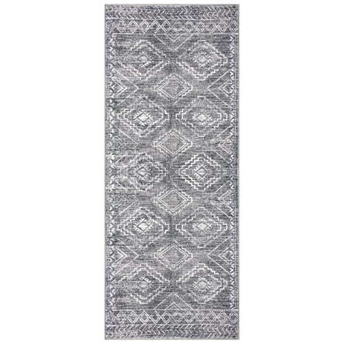 KILOCOCO Washable Runner Rug 2x5 ft Non-Slip Hallway Runners, Grey | Non Slip Runner Rug, Printed Kitchen Runner Rug, Low-Pile Entryway Runners, Soft Geometric Rugs for Bedroom Hall Living Room - color: Grey, size: 2' x 5' (Runner)