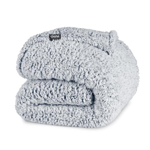 Bare Home Faux Shearling Blanket (Full/Queen, Tipped Dusty Blue) | Blanket for Bed, Sofa, Couch, Camping, Travel, and Gifts, Warm & Lightweight, Fluffy & Soft - color: 08 - Tipped Dusty Blue, size: Full/Queen