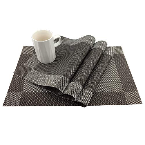 Vinyl Coffee Placemats Heat Resistant Dining Table Mats Non-Slip Washable Place Mats Set of 6 （Coffee） - color: Coffee