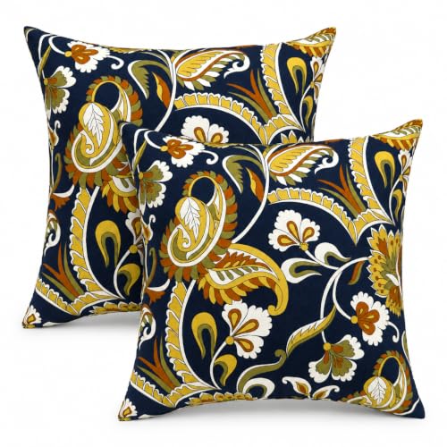 Outdoor/Indoor Decorative Throw Pillows 18×18 Inch | Pack of 2 Waterproof Decorative Throw Pillows with Inserts, Square Pillows for Bed, Couch, Sofa and Patio Furniture - color: Dark Auspicious Flowers
