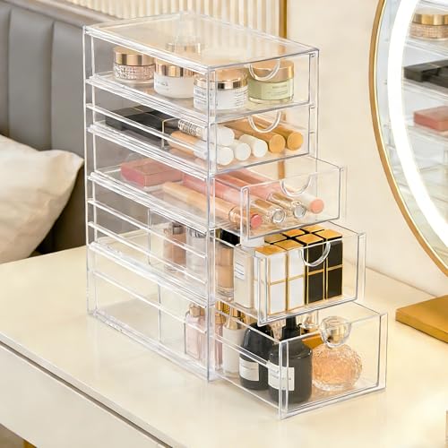 Prsildan Hair Accessories Organizer Acrylic Drawer with 5 Small Drawers | Clear, For Bathroom Vanity Office Desk, Jewelry Makeup Storage - size: 5 Drawers