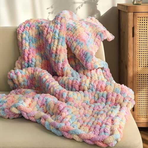 Jumbo Chunky Yarn for Hand Knitting - Super Thick Chenille Chunky Yarn for Crocheting - Extra Soft Bulky Fluffy Blanket Big Yarns 8 Jumbo Pack (27yds,8 oz Each Skein) - color: Soft Macaron