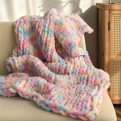 Jumbo Chunky Yarn for Hand Knitting - Super Thick Chenille Chunky Yarn for Crocheting - Extra Soft Bulky Fluffy Blanket Big Yarns 8 Jumbo Pack (27yds,8 oz Each Skein) - color: Soft Macaron