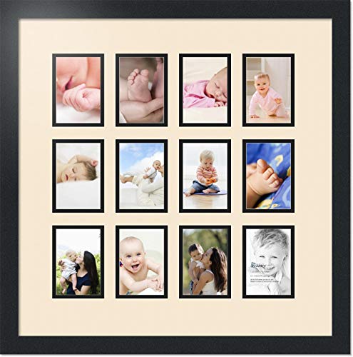 ArtToFrames Double-Multimat-1156-825/89-FRBW26079 Collage Photo Frame Double Mat with 12-3.25x4.75 Openings and Satin Black Frame - color: Alabaster, size: 12 - 3.25x4.75