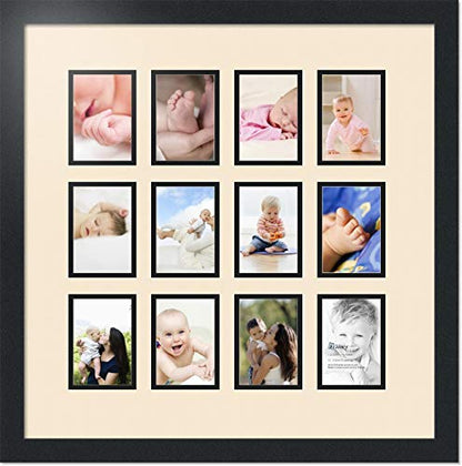 ArtToFrames Double-Multimat-1156-825/89-FRBW26079 Collage Photo Frame Double Mat with 12-3.25x4.75 Openings and Satin Black Frame - color: Alabaster, size: 12 - 3.25x4.75