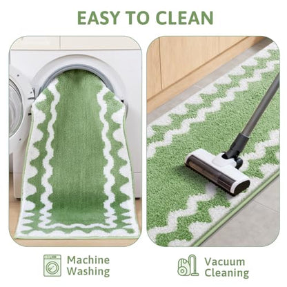Findosom Bathroom Rugs Sets 5 Piece, Absorbent Soft Non-Slip Bath Rug Set | Washable Microfiber Shaggy Bath Mat Set with Bathroom Runner Rug, U-Shaped Toilet Rugs, Shower Rug & Toilet Lid Cover, Green - color: Green & White, size: 18"x26"+20"x32"+20"x48"+