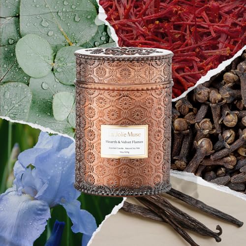 LA JOLIE MUSE Holiday Glow Candle Trio | 3×19 oz | Ruby Berry Bliss, Hearth & Velvet Flames, Starlit Golden Fir | Festive Soy Candles | Gift-Wrapped Wooden Wicks