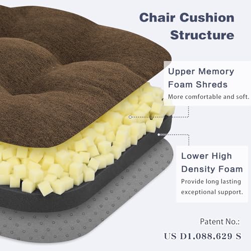 baibu Set of 2 Dining Chair Cushions, Dual-Layer Patent Design Memory Foam Kitchen Chair Cushions, Non-Slip Seat Pads with Ties, 16.5 x 16.5 x 3.5in, 2 Pack, Dark Brown - color: Dark Brown, size: 2 Count (Pack of 1)