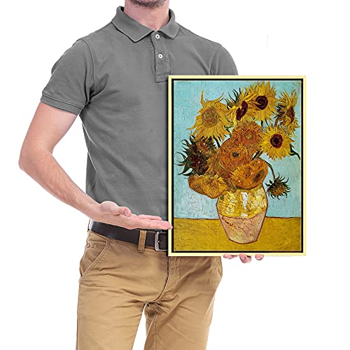Wieco Art Framed Wall Art Canvas Prints of Sunflower by Vincent Van Gogh Paintings Reproduction Abstract Wall Decorations for Living Room Golden Frame - size: 16"L x 12"W