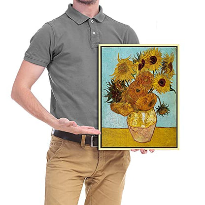 Wieco Art Framed Wall Art Canvas Prints of Sunflower by Vincent Van Gogh Paintings Reproduction Abstract Wall Decorations for Living Room Golden Frame - size: 16"L x 12"W