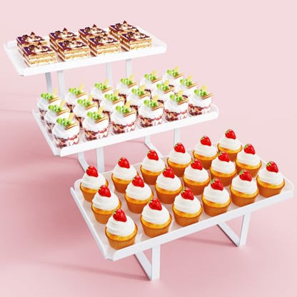 Bakzon 3 Pieces Cupcake Stand Holder, White Acrylic Dessert Table Display Set with Iron Support Legs for Birthday Candy Bar Décor Weddings, Parties Events