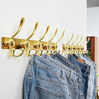 Coat Rack Wall Mount, Heavy Duty 12-Gauge Base vs Flimsy 1mm, Double-Thick Solid Anti-Snap Hooks, 16” Stud-Mount, Stainless Steel Hanger for Clothes Hat Entryway Closet, Gold, Pack of 2 - color: Gold, size: L=17" (2pcs)