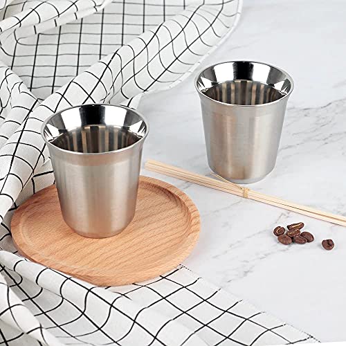 RECAPS 80ml Stainless Steel Espresso Cups Set (Stainless Steel) | 2 Pack Double Wall 304 Stainless Steel Demitasse Cups 2.7oz (Small Cup) - color: Silver