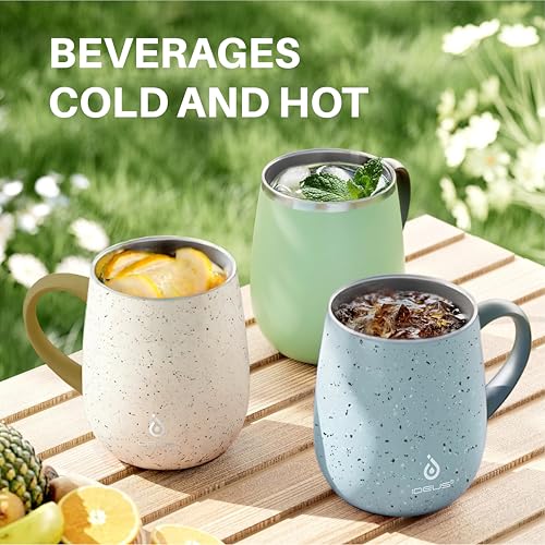 Ideus 16 oz Insulated Coffee Mug with Handle and Lid, Double Wall Stainless Steel Vacuum Thermal Coffee Mug, Travel Coffee Cup Thermal Cup for Home and Office (Eggshell Yellow, FUJI DAWN) - color: Eggshell Yellow
