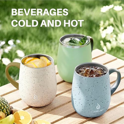 Ideus 16 oz Insulated Coffee Mug with Handle and Lid, Double Wall Stainless Steel Vacuum Thermal Coffee Mug, Travel Coffee Cup Thermal Cup for Home and Office (Eggshell Yellow, FUJI DAWN) - color: Eggshell Yellow