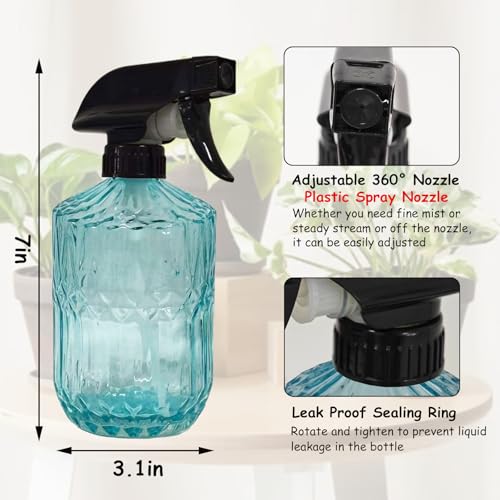 YYTSGG Glass Plant Mister Bottle, 15oz, Blue | Refillable Water Spray Bottle with Adjustable Mist Nozzle for Indoor Flowers, Outdoor Gardening, Cleaning, Hair and Pets Care - color: Blue